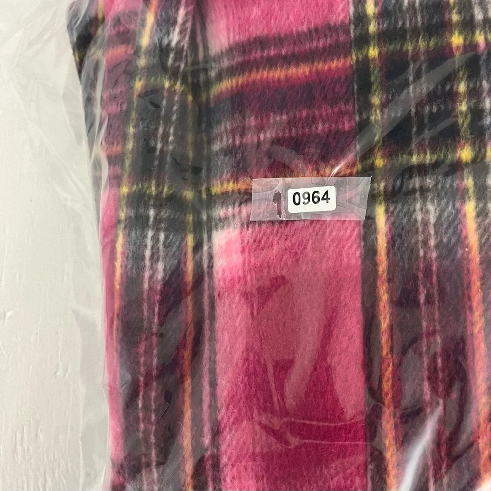 Aqua Plaid Belted Trench Coat Size Medium NWT Pink Multi - Picture 7 of 7
